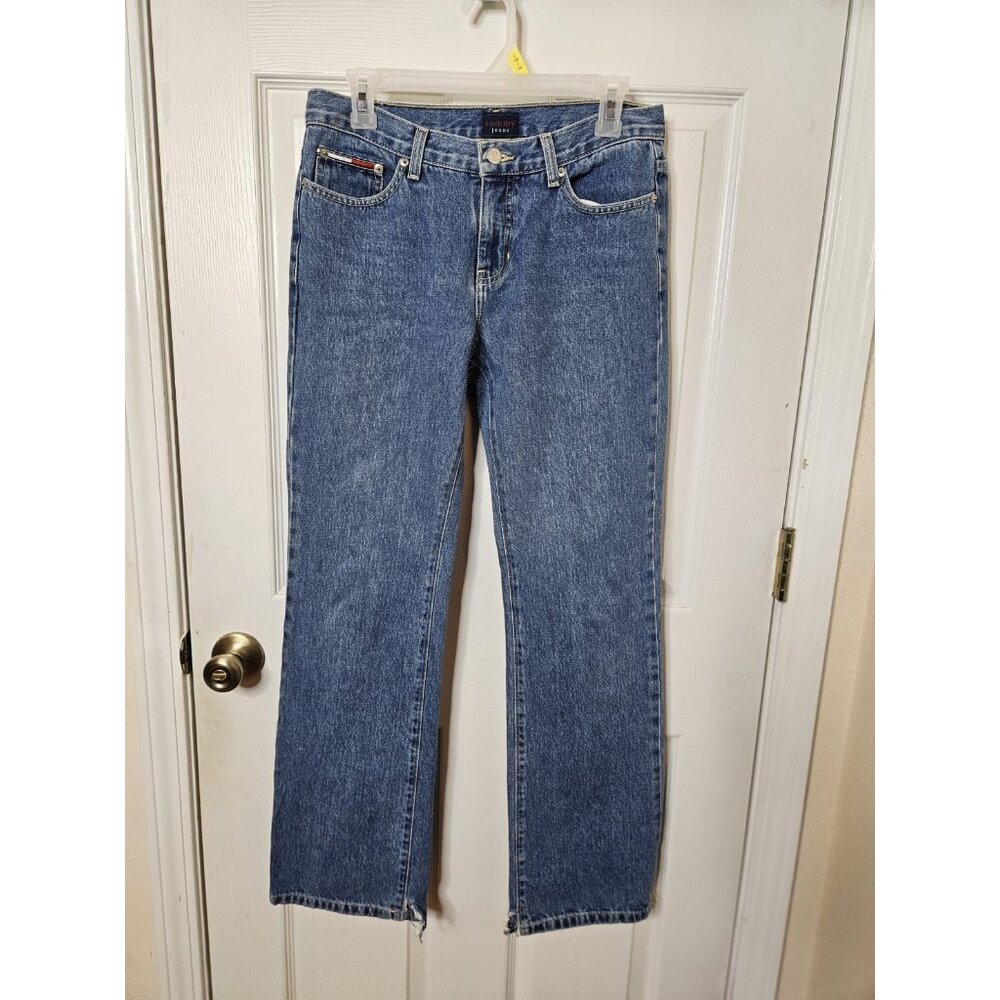 Tommy Jeans Hilfiger Juniors Boot Sz 7x31 Blue Denim Hi Waist Block Logo Jeans